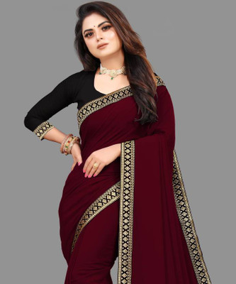 Armil Solid/Plain Bollywood Georgette Saree(Black)