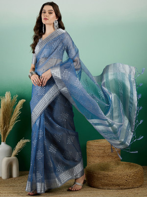 manvaa Embellished Bollywood Organza Saree(Light Blue)