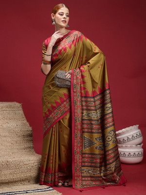 Sareemall Printed Chanderi Silk Blend Saree(Light Green)