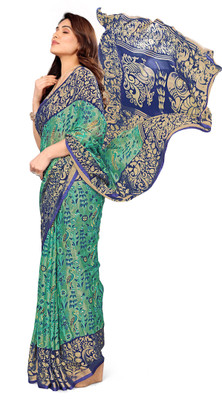maayro Woven Bollywood Brasso Saree(Dark Blue)