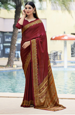Sudarshana Digital Print Maheshwari Crepe, Silk Blend Saree(Maroon)