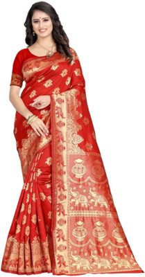 HouseOfCommon Woven Banarasi Jacquard Saree(Red)