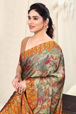 MIRCHI FASHION Printed, Floral Print Daily Wear Chiffon, Georgette Saree(Beige)