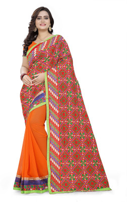 SERONA FABRICS Printed Bollywood Georgette Saree(Orange)