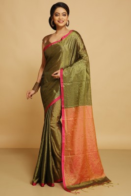 BENGAL HANDLOOM Woven Handloom Art Silk Saree(Dark Green)