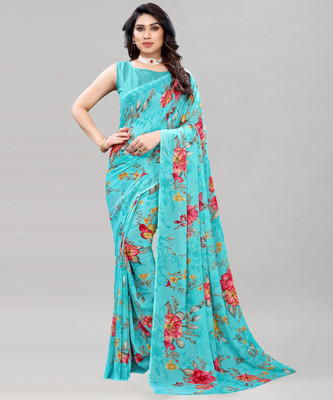 Samah Printed Daily Wear Chiffon, Georgette Saree(Blue)