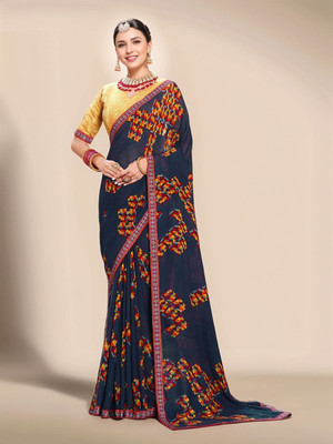 ANOUK Printed Daily Wear Georgette Saree(Black)