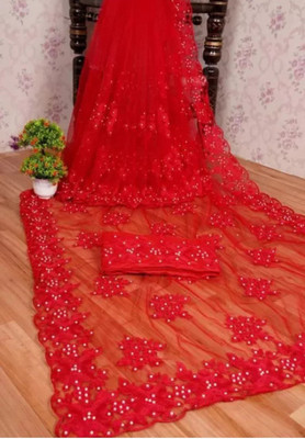 GALANI ENTERPRISE Embroidered Baluchari Supernet Saree(Red)