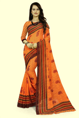 RUNAYA NX Printed Daily Wear Georgette Saree(Orange)