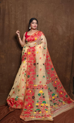 Lakshmi Boutique Self Design Jamdani Cotton Blend Saree(Multicolor)