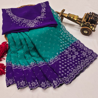 SOJITRA IMPEX Embellished Bollywood Georgette Saree(Light Blue)