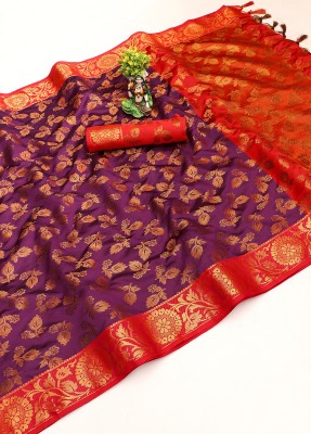 FABFIZA Self Design Banarasi Cotton Blend, Jacquard Saree(Magenta)