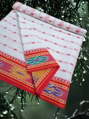 Happy Creation Woven Tant Cotton Blend Saree(White)