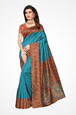 Suntex Printed Mysore Pure Silk Saree(Light Blue)