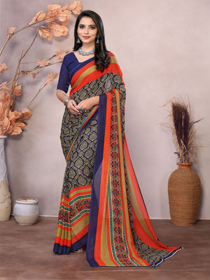 Moda Rapido Printed Daily Wear Georgette Saree(Blue)