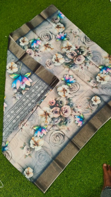 Kprinted silk Floral Print, Printed, Woven Bandhani Polyester Saree(White)