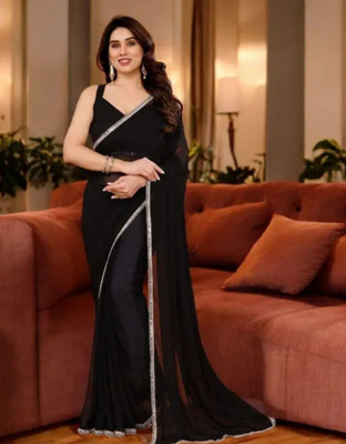 BK COLLECTION Solid/Plain Bollywood Georgette Saree(Black)