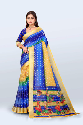 Ethnic Trendz Digital Print Saree with Attached Blouse Cotton Linen Saree(Multicolor)