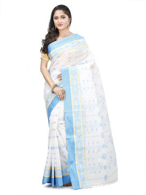 SPIKEY Self Design Tant Pure Cotton Saree(Light Blue)