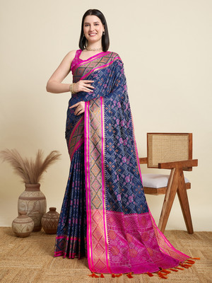 Nayanthara Trends Woven Patola Silk Blend Saree(Blue)