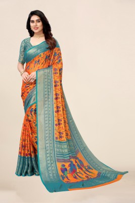 Divastri Self Design, Floral Print Bollywood Chiffon, Brasso Saree(Orange)