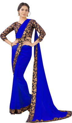 Queen worth Solid/Plain Jamdani Georgette Saree(Blue)