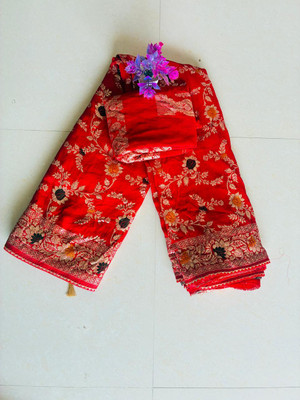 PRIYASAREEJPR Floral Print Banarasi Silk Blend Saree(Red)