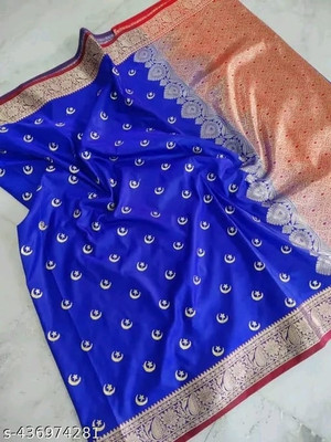 Zainab creation Self Design Handloom Silk Blend, Satin Saree(Blue)