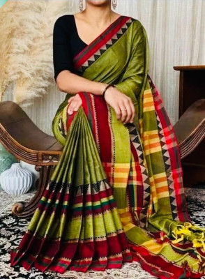 SUEE SUTA Woven Handloom Cotton Blend Saree(Dark Green)