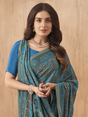Divastri Printed Daily Wear Crepe Saree(Grey)