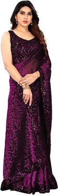 KRISHNA Self Design Bollywood Lycra Blend Saree(Purple)