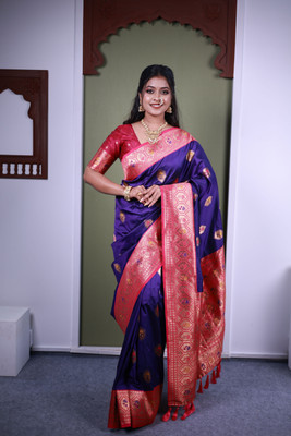 Spetila Woven Banarasi Jacquard, Pure Silk Saree(Blue)