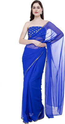 HouseOfCommon Solid/Plain Bollywood Silk Blend Saree(Blue)