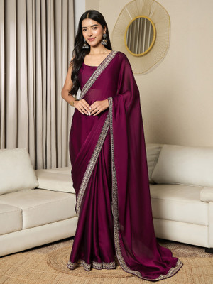 Divastri Embellished Bollywood Satin Saree(Magenta)