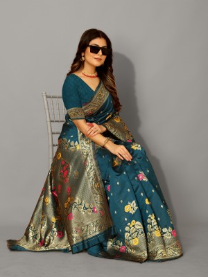 KALIPATRA Woven Banarasi Silk Blend Saree(Multicolor)