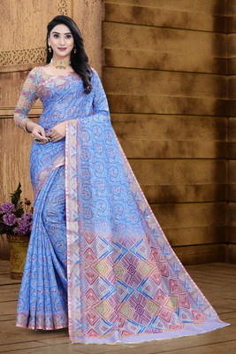 SHREEJI SUBLIMATION Digital Print Bollywood Linen Saree(Light Blue)
