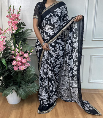 ZARISTACREATION Digital Print Bollywood Dupion Silk Saree(Black)