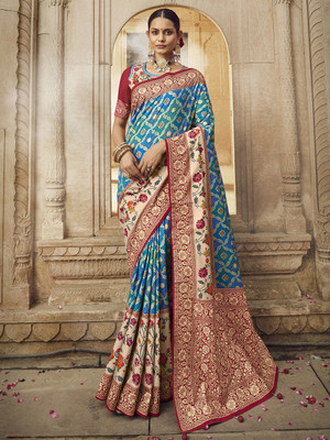 Divastri Woven Banarasi Silk Blend Saree(Blue)