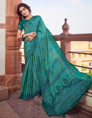 all about you Printed Daily Wear Crepe Saree(Blue, Multicolor)