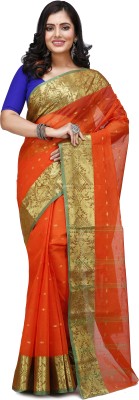 NihaRika Collections Woven Tant Pure Cotton Saree(Orange)