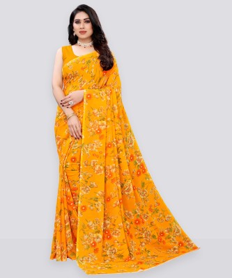 Samah Printed, Floral Print Bollywood Georgette Saree(Yellow)