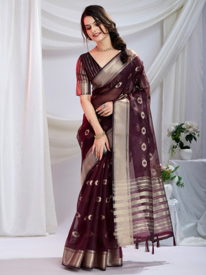 Sareemall Woven Bollywood Linen Saree(Maroon)