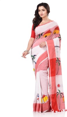 TANTLOOM Woven, Blocked Printed, Hand Painted Handloom Handloom Pure Cotton, Cotton Silk Saree(Red)