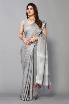 nirmal creation Digital Print Bollywood Cotton Linen Saree(Multicolor)