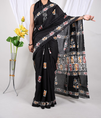 Threadier Printed Bollywood Pure Cotton Saree(Black)
