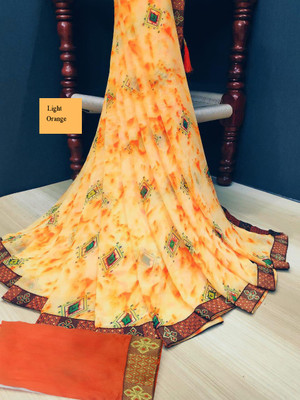Kanooda Prints Printed Bandhani Georgette Saree(Orange)