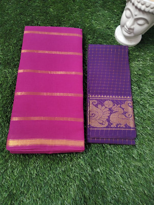 SUBHANKARA ENTERPRISES Checkered, Paisley, Striped Madurai Pure Cotton Saree(Pack of 2, Purple, Blue)