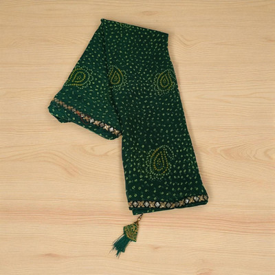 nabil Printed Bandhani Georgette Saree(Green)