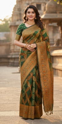Sangeeta silk Floral Print Bollywood Silk Blend Saree(Green)