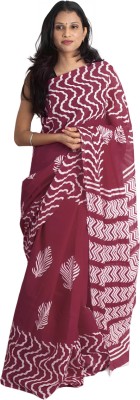 Veerji Sarees Floral Print Ikkat Pure Cotton Saree(Brown)